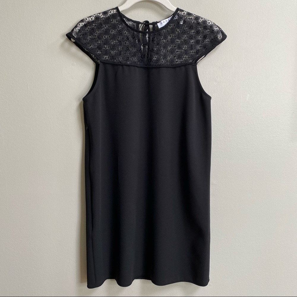 Sandro Paris Black Lace Yoke Cap Sleeve Shift Dress Size 1 / Small - Picture 1 of 16